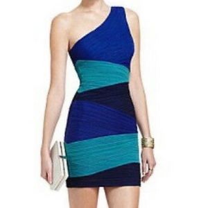 BCBGMAXAZRIA One-Shoulder Bandage Mini dress - Blue/Green - Size M